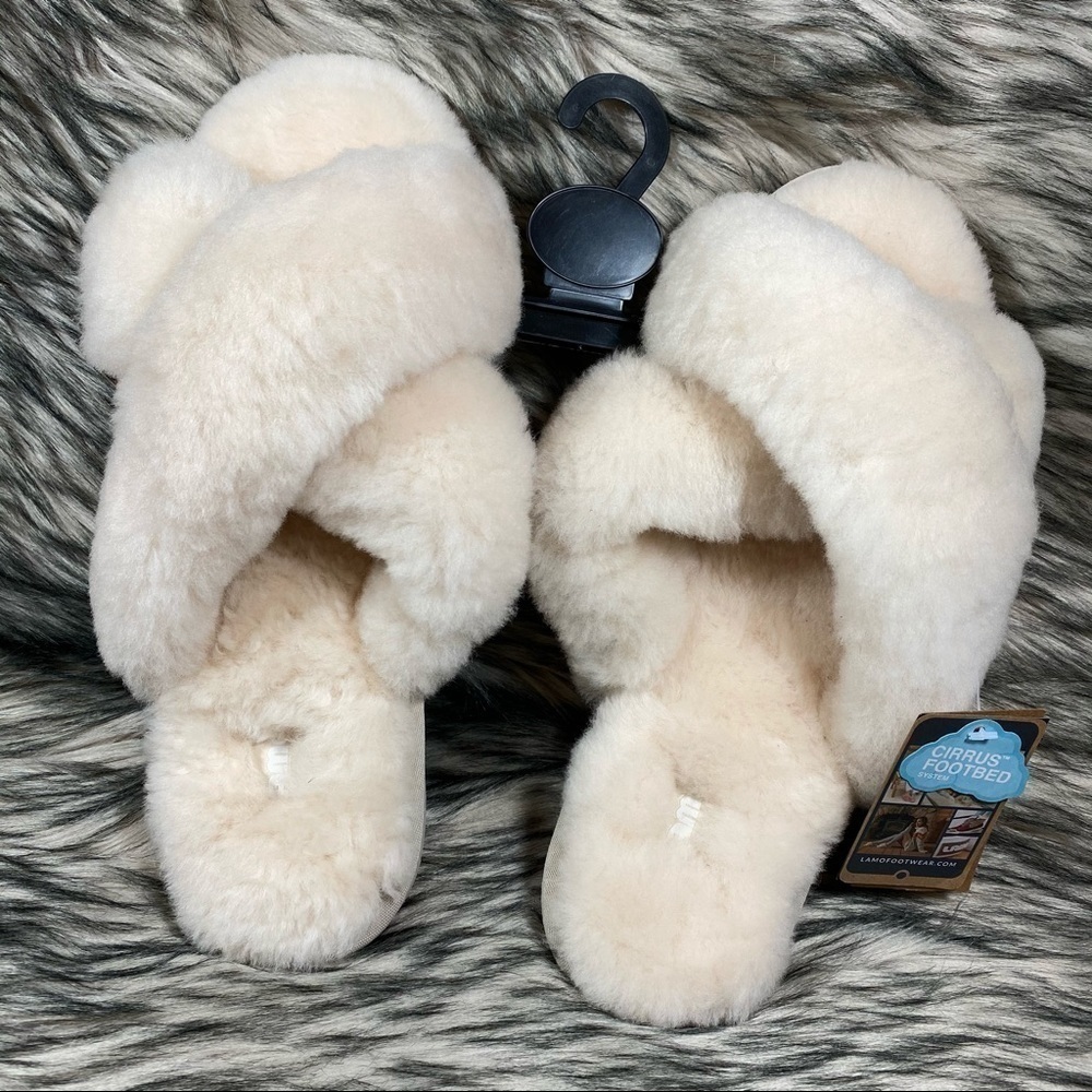 LAMO Sheepskin Alisa Cream Cross Slippers - Picture 4 of 10